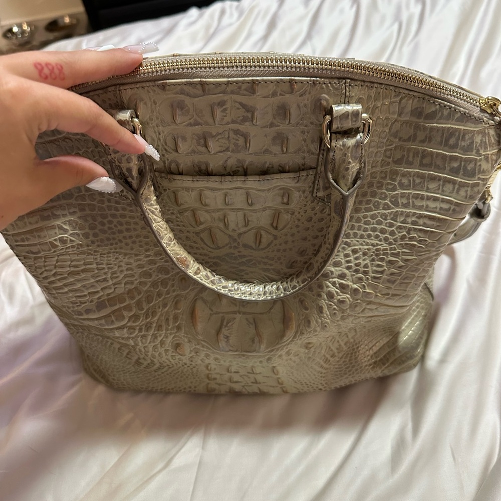 Brahmin Metallic Crocodile-Embossed Satchel